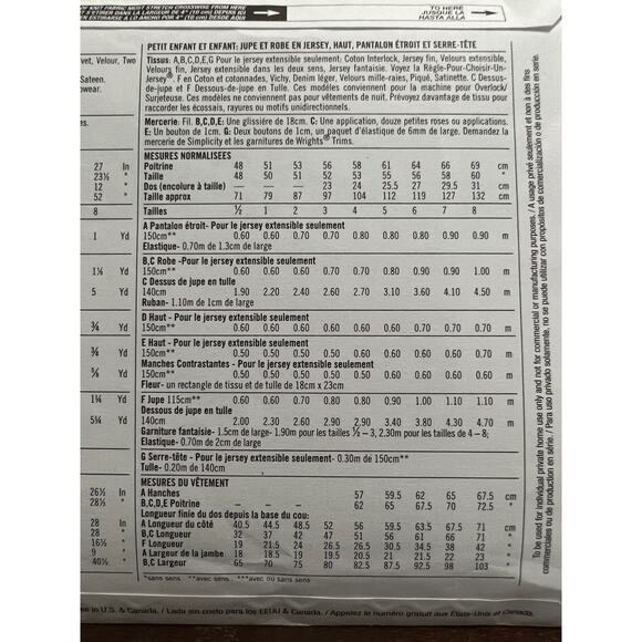 Simplicity 1785 Pattern skit top leggings size 1/2 1 2 3 - Picture 5 of 5